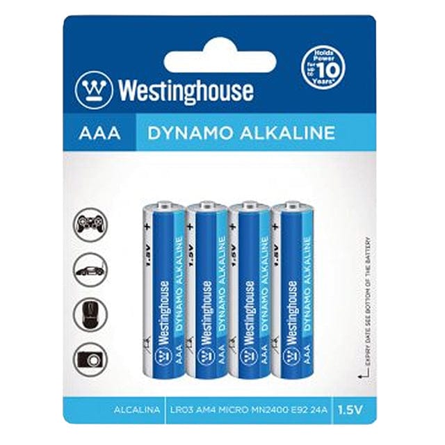 WESTINGHOUSE ALKALINE AAA BATTERY 4PK, Offering long lasting power, Battery delivers a stable current ideal for high drain devices with dynamic instantaneous power. Ideally for Cameras, Wireless Mouse & Keyboard, Game Controller, Shavers, Toys - LR03BP4 WESTINGHOUSE ALKALINE AAA BATTERY 4PK, Offering long lasting power, Battery delivers a stable current ideal for high drain devices with dynamic instantaneous power. Ideally for Cameras, Wireless Mouse & Keyboard, Game Controller, Shavers, Toys - LR03BP4